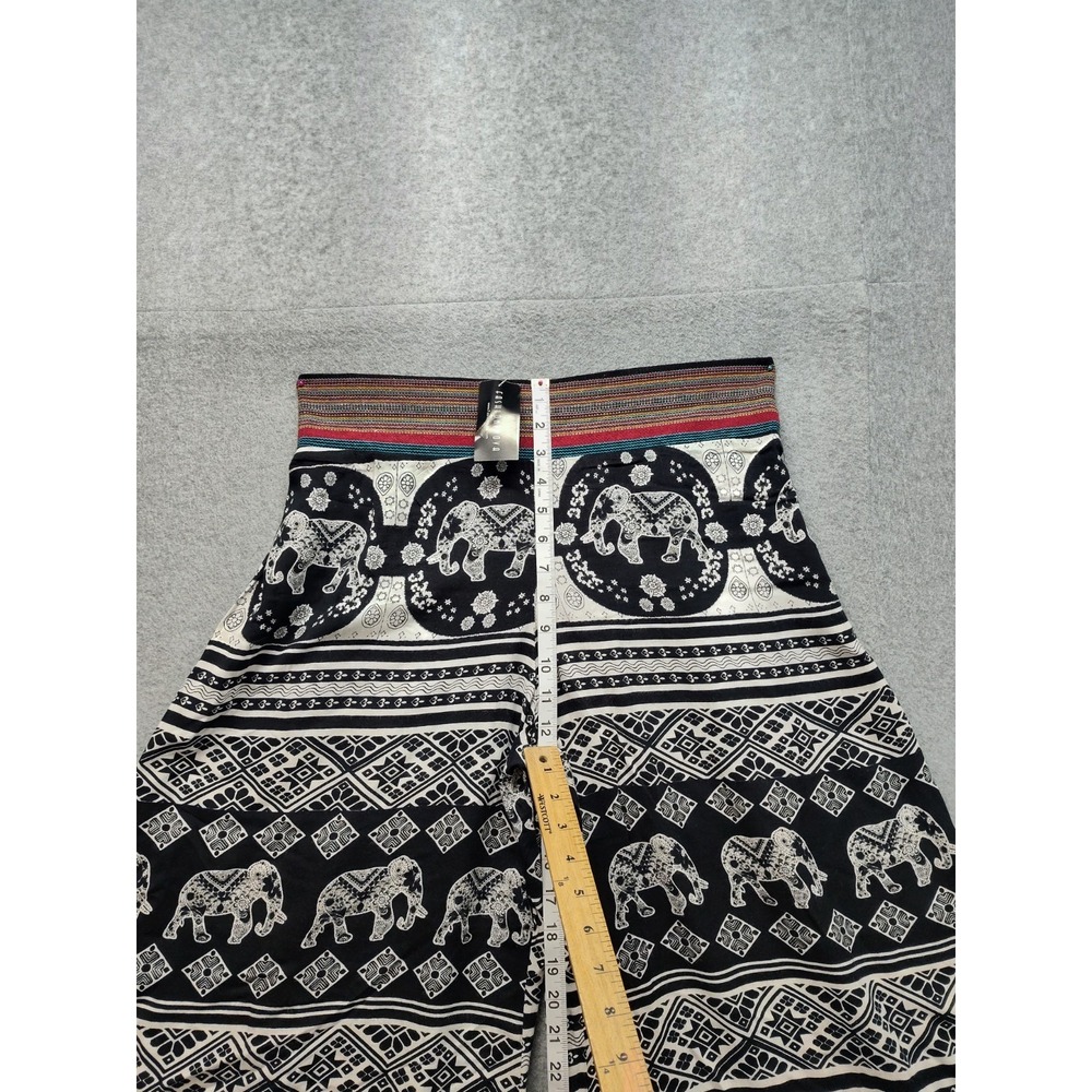 Fashion Nova Women Pant‎ L Black White Animal Print Wide Leg Bohemian Pull On - Picture 9 of 15